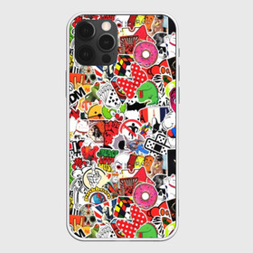 Чехол для iPhone 12 Pro с принтом Sticker Bombing в Курске, силикон | область печати: задняя сторона чехла, без боковых панелей | supreme | бантик | газировка | деньги | диски | кола | кости | кубик рубика | мода | молодежный | музыка | мульт | наклейка | остороно | пончики | стикер | суприм | тренд | уточка | хаос | череп