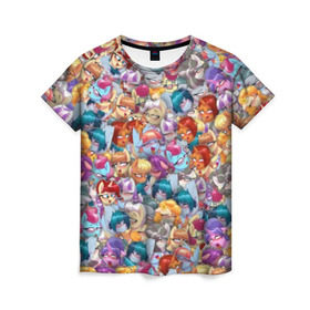 Женская футболка 3D с принтом My Little Pony Ahegao в Курске, 100% полиэфир ( синтетическое хлопкоподобное полотно) | прямой крой, круглый вырез горловины, длина до линии бедер | anime | mlp | аниме | ахегао | единорог | лошадь | мультфильм | паттерн | пони | правило 34 | стикербомбинг