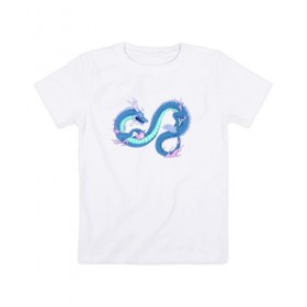 Детская футболка хлопок с принтом Синий китайский дракон в Курске, 100% хлопок | круглый вырез горловины, полуприлегающий силуэт, длина до линии бедер | Тематика изображения на принте: 