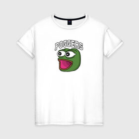 Женская футболка хлопок с принтом Pepe в Курске, 100% хлопок | прямой крой, круглый вырез горловины, длина до линии бедер, слегка спущенное плечо | bad | dab | frog | good | kek | make pepe great again | pepe | sad | sad frog | vote for pepe | кек | лягушка | мем | мемы | пепе | со смыслом | фрог