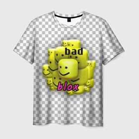 Мужская футболка 3D с принтом badblox в Курске, 100% полиэфир | прямой крой, круглый вырез горловины, длина до линии бедер | dank | dank memes | distotion | memes | oof | photoshop | roblox | yellow | данк | данк мемы | дисторшн | желтый | жмых | клетка | мемы | роблокс | серый | уф | фотошоп | черный