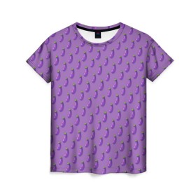 Женская футболка 3D с принтом Баклажановый паттерн в Курске, 100% полиэфир ( синтетическое хлопкоподобное полотно) | прямой крой, круглый вырез горловины, длина до линии бедер | баклажан | овощи | паттерн | фрукты