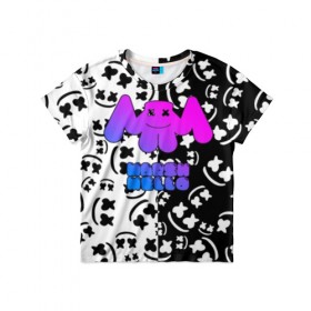 Детская футболка 3D с принтом Marshmello в Курске, 100% гипоаллергенный полиэфир | прямой крой, круглый вырез горловины, длина до линии бедер, чуть спущенное плечо, ткань немного тянется | dj | fortnite | marshmello | music | дж | зефир | маршмелоу | музыка | форнайт | фортнайт