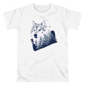 Мужская футболка хлопок с принтом Волк Абстракция в Курске, 100% хлопок | прямой крой, круглый вырез горловины, длина до линии бедер, слегка спущенное плечо. | abstraction | wolf | абстракция | волк | волки | лес | птицы