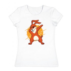 Женская футболка хлопок с принтом Кролик Dab в Курске, 100% хлопок | прямой крой, круглый вырез горловины, длина до линии бедер, слегка спущенное плечо | 