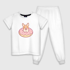 Детская пижама хлопок с принтом Корги Пончик в Курске, 100% хлопок |  брюки и футболка прямого кроя, без карманов, на брюках мягкая резинка на поясе и по низу штанин
 | dog | donut | kawaii | вкусняшка | выпечка | еда | лапочка | милый | мимими | пес | песик | сладкий | собака | щенок