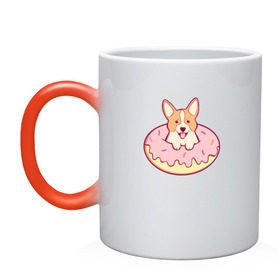 Кружка хамелеон с принтом Корги Пончик в Курске, керамика | меняет цвет при нагревании, емкость 330 мл | Тематика изображения на принте: dog | donut | kawaii | вкусняшка | выпечка | еда | лапочка | милый | мимими | пес | песик | сладкий | собака | щенок
