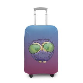 Чехол для чемодана 3D с принтом фиолетовая сова в Курске, 86% полиэфир, 14% спандекс | двустороннее нанесение принта, прорези для ручек и колес | 