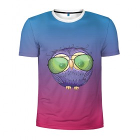 Мужская футболка 3D спортивная с принтом фиолетовая сова в Курске, 100% полиэстер с улучшенными характеристиками | приталенный силуэт, круглая горловина, широкие плечи, сужается к линии бедра | 