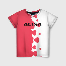 Детская футболка 3D с принтом Алиса сердечки в Курске, 100% гипоаллергенный полиэфир | прямой крой, круглый вырез горловины, длина до линии бедер, чуть спущенное плечо, ткань немного тянется | alisa | blogger | crazy family | youtube | алиса | блогер | крейзи | ютуб | ютюб | я алиса