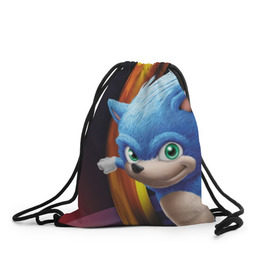 Рюкзак-мешок 3D с принтом Sonic  в Курске, 100% полиэстер | плотность ткани — 200 г/м2, размер — 35 х 45 см; лямки — толстые шнурки, застежка на шнуровке, без карманов и подкладки | blue | hedgehog | movie | sonic | ёжик | синий | соник | фильм