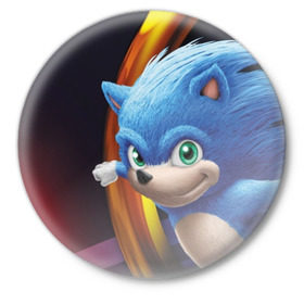 Значок с принтом Sonic  в Курске,  металл | круглая форма, металлическая застежка в виде булавки | blue | hedgehog | movie | sonic | ёжик | синий | соник | фильм