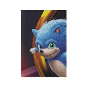 Обложка для паспорта матовая кожа с принтом Sonic  в Курске, натуральная матовая кожа | размер 19,3 х 13,7 см; прозрачные пластиковые крепления | Тематика изображения на принте: blue | hedgehog | movie | sonic | ёжик | синий | соник | фильм