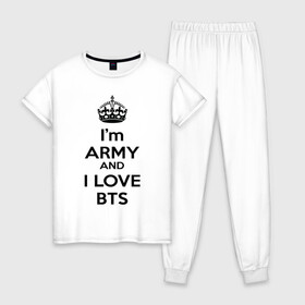 Женская пижама хлопок с принтом BTS & Keep Caalm в Курске, 100% хлопок | брюки и футболка прямого кроя, без карманов, на брюках мягкая резинка на поясе и по низу штанин | army | bad | boy | bts | btsarmy | calm | exo | jhope | jimin | jin | jungkook | k pop | keep | keep calm | kpop | mon | monster | rap | suga | wings | бтс | кип калм | кпоп | поп