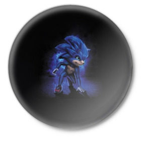 Значок с принтом Соник  в Курске,  металл | круглая форма, металлическая застежка в виде булавки | blue | hedgehog | movie | sonic | ёжик | синий | соник | фильм