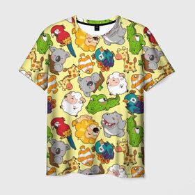 Мужская футболка 3D с принтом Зоопарк в Курске, 100% полиэфир | прямой крой, круглый вырез горловины, длина до линии бедер | девочке | детская | детям | дочке | животные | жираф | зоопарк | коала | крокодил | лев | мальчику | попугай | разноцветная | ребенку | рыбка