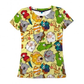 Женская футболка 3D с принтом Зоопарк в Курске, 100% полиэфир ( синтетическое хлопкоподобное полотно) | прямой крой, круглый вырез горловины, длина до линии бедер | девочке | детская | детям | дочке | животные | жираф | зоопарк | коала | крокодил | лев | мальчику | попугай | разноцветная | ребенку | рыбка
