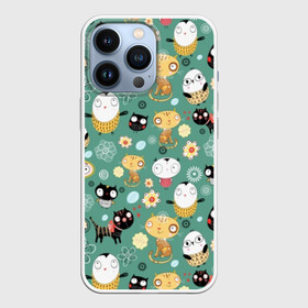 Чехол для iPhone 13 Pro с принтом Совы и котики в Курске,  |  | детский | животные | кот | котенок | котики | кошки | малыши | милые | пингвин | ромашки | совенок | совы | узоры | цветочки