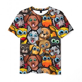 Мужская футболка 3D с принтом Веселые собаки в Курске, 100% полиэфир | прямой крой, круглый вырез горловины, длина до линии бедер | бульдог | голубые глаза | доберман | животные | жирафы | котики | милые | олени | разноцветные | собаки | хаски | яркие