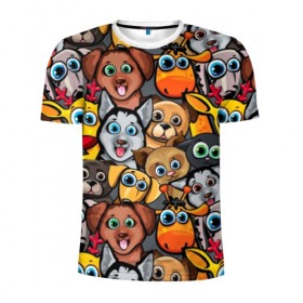 Мужская футболка 3D спортивная с принтом Веселые собаки в Курске, 100% полиэстер с улучшенными характеристиками | приталенный силуэт, круглая горловина, широкие плечи, сужается к линии бедра | бульдог | голубые глаза | доберман | животные | жирафы | котики | милые | олени | разноцветные | собаки | хаски | яркие