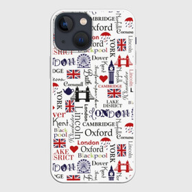 Чехол для iPhone 13 mini с принтом Лондон в Курске,  |  | cambridge | england | fashion | london | style | tea | uk | umbr | англия | башня | белый | великобритания | город | графика | дизайн | дождь | зонт | картинка | кембридж | колесо | красный | лондон | мода | мост | надпись