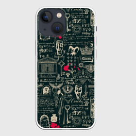 Чехол для iPhone 13 mini с принтом Театр драмы в Курске,  |  | background | black | blood | design | drama | fashion | king | red | scene | skull | style | text | брызги | графика | дизайн | драма | иллюстрация | капли | картинка | кляксы | короли | красные | кровь | маски | мода | надпись | пятна | рисунок