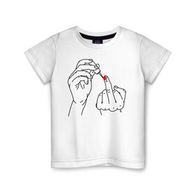 Детская футболка хлопок с принтом Девушка красит ногти в Курске, 100% хлопок | круглый вырез горловины, полуприлегающий силуэт, длина до линии бедер | жест | контур | лак | линии | маникюр | ноготь | отвали | палец | рука