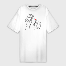 Платье-футболка хлопок с принтом Девушка красит ногти в Курске,  |  | жест | контур | лак | линии | маникюр | ноготь | отвали | палец | рука