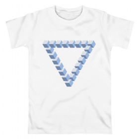 Мужская футболка хлопок с принтом Объемная геометрия в Курске, 100% хлопок | прямой крой, круглый вырез горловины, длина до линии бедер, слегка спущенное плечо. | абстракция | геометрия | иллюзия | тренд | треугольник | треугольники