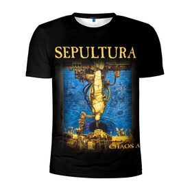 Мужская футболка 3D спортивная с принтом Sepultura в Курске, 100% полиэстер с улучшенными характеристиками | приталенный силуэт, круглая горловина, широкие плечи, сужается к линии бедра | sepultura | грув метал | группы | дэт метал | метал | музыка | рок | трэш метал