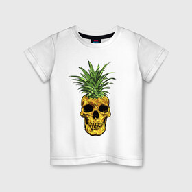 Детская футболка хлопок с принтом Ананас в Курске, 100% хлопок | круглый вырез горловины, полуприлегающий силуэт, длина до линии бедер | Тематика изображения на принте: cool | creative | design | fruit | green | hype | new york | pineapple | skull | summer | supreme | vanguard | vegan | авангард | ананас | дизайн | зеленый | креатив | круто | лето | фрукт | хайп | череп