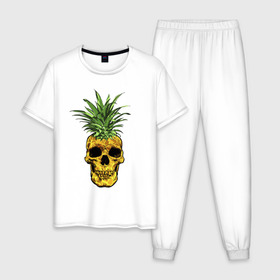 Мужская пижама хлопок с принтом Ананас в Курске, 100% хлопок | брюки и футболка прямого кроя, без карманов, на брюках мягкая резинка на поясе и по низу штанин
 | cool | creative | design | fruit | green | hype | new york | pineapple | skull | summer | supreme | vanguard | vegan | авангард | ананас | дизайн | зеленый | креатив | круто | лето | фрукт | хайп | череп