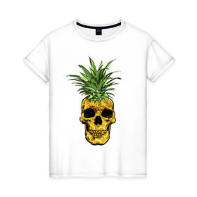 Женская футболка хлопок с принтом Ананас в Курске, 100% хлопок | прямой крой, круглый вырез горловины, длина до линии бедер, слегка спущенное плечо | cool | creative | design | fruit | green | hype | new york | pineapple | skull | summer | supreme | vanguard | vegan | авангард | ананас | дизайн | зеленый | креатив | круто | лето | фрукт | хайп | череп