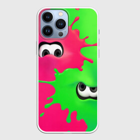 Чехол для iPhone 13 Pro Max с принтом Splatoon 2 в Курске,  |  | Тематика изображения на принте: booble gum | game | green | nintendo | pink | shooter | splatoon | switch | twitch | битва | брызги | глаза | головоногие | детям | драка | зеленый | игра | краска | краски | нинтендо | оружие | от третьего лица | розовый | стрелялки | шутер