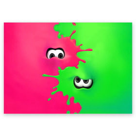 Поздравительная открытка с принтом Splatoon 2 в Курске, 100% бумага | плотность бумаги 280 г/м2, матовая, на обратной стороне линовка и место для марки
 | Тематика изображения на принте: booble gum | game | green | nintendo | pink | shooter | splatoon | switch | twitch | битва | брызги | глаза | головоногие | детям | драка | зеленый | игра | краска | краски | нинтендо | оружие | от третьего лица | розовый | стрелялки | шутер