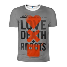 Мужская футболка 3D спортивная с принтом LoveD+R в Курске, 100% полиэстер с улучшенными характеристиками | приталенный силуэт, круглая горловина, широкие плечи, сужается к линии бедра | death | love death + robots | netflix | robots | любовь | нетфликс | роботы | сериал
