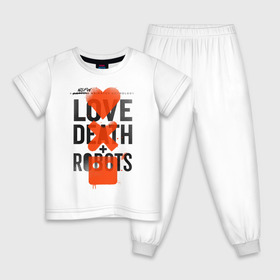 Детская пижама хлопок с принтом LOVE DEATH + ROBOTS в Курске, 100% хлопок |  брюки и футболка прямого кроя, без карманов, на брюках мягкая резинка на поясе и по низу штанин
 | death | love death + robots | netflix | robots | любовь | нетфликс | роботы | сериал