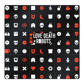 Магнитный плакат 3Х3 с принтом Love, Death & Robots в Курске, Полимерный материал с магнитным слоем | 9 деталей размером 9*9 см | Тематика изображения на принте: cartoon | death | fantasy | heavy | horror | metal | miller | netflix | robots | tim | witness | любовь | миллер | мультфильм | робот | роботы | тим | ужасы | фэнтези