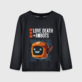 Детский лонгслив 3D с принтом Love, Death & Robots в Курске, 100% полиэстер | длинные рукава, круглый вырез горловины, полуприлегающий силуэт
 | cartoon | death | fantasy | heavy | horror | metal | miller | netflix | robots | tim | witness | любовь | миллер | мультфильм | робот | роботы | тим | ужасы | фэнтези