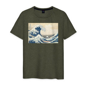 Мужская футболка хлопок с принтом Большая волна в Курске, 100% хлопок | прямой крой, круглый вырез горловины, длина до линии бедер, слегка спущенное плечо. | большая волна | искусство | канагава