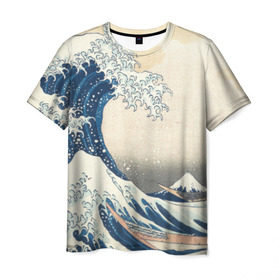 Мужская футболка 3D с принтом Большая волна в Канагаве в Курске, 100% полиэфир | прямой крой, круглый вырез горловины, длина до линии бедер | Тематика изображения на принте: арт | большая волна | в канагаве | гравюра | искусство | канагава | кацусики хокусай | япония