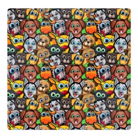 Магнитный плакат 3Х3 с принтом Веселые собачки в Курске, Полимерный материал с магнитным слоем | 9 деталей размером 9*9 см | бульдог | голубые глаза | доберман | животные | жирафы | котики | милые | олени | разноцветные | собаки | хаски | яркие