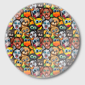 Значок с принтом Веселые собачки в Курске,  металл | круглая форма, металлическая застежка в виде булавки | бульдог | голубые глаза | доберман | животные | жирафы | котики | милые | олени | разноцветные | собаки | хаски | яркие