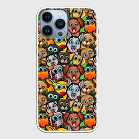 Чехол для iPhone 13 Pro Max с принтом Веселые собачки в Курске,  |  | бульдог | голубые глаза | доберман | животные | жирафы | котики | милые | олени | разноцветные | собаки | хаски | яркие
