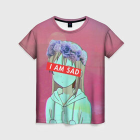 Женская футболка 3D с принтом Sadness в Курске, 100% полиэфир ( синтетическое хлопкоподобное полотно) | прямой крой, круглый вырез горловины, длина до линии бедер | anime | cartoon | girl | girls | sad | sadness | trend | vaporwave | аниме | грусть | девушки | мультики | мультфильмы | тренды