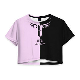 Женская футболка 3D укороченная с принтом BTS A.R.M.Y в Курске, 100% полиэстер | круглая горловина, длина футболки до линии талии, рукава с отворотами | army | bad | boy | bts | btsarmy | exo | jhope | jimin | jin | jungkook | k pop | kpop | mon | monster | rap | suga | wings | бтс | кпоп | поп