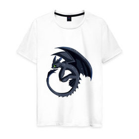 Мужская футболка хлопок с принтом ночная фурия в Курске, 100% хлопок | прямой крой, круглый вырез горловины, длина до линии бедер, слегка спущенное плечо. | how to train your dragon | night fury | беззубик | дракон | как приручить дракона | ночная фурия