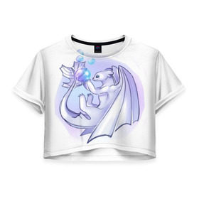 Женская футболка 3D укороченная с принтом дневная фурия в Курске, 100% полиэстер | круглая горловина, длина футболки до линии талии, рукава с отворотами | how to train your dragon | night fury | беззубик | дракон | как приручить дракона | ночная фурия
