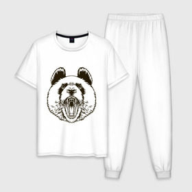 Мужская пижама хлопок с принтом Angry Panda в Курске, 100% хлопок | брюки и футболка прямого кроя, без карманов, на брюках мягкая резинка на поясе и по низу штанин
 | panda | животные | злая панда | зло | панда | природа