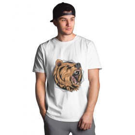 Футболка хлопок Оверсайз с принтом Angry bear в Курске, 100% хлопок | свободный крой, круглый ворот, “спинка” длиннее передней части | bear | злой медведь | медведь | природа